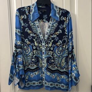Boston Proper Blue Floral Blouse